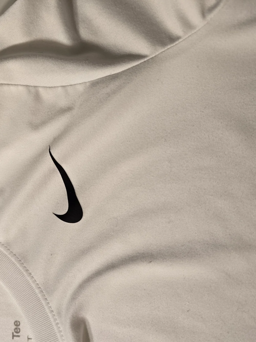 Nike Womens White Dri-FIT Crew Neck Shirt with Black Swoosh